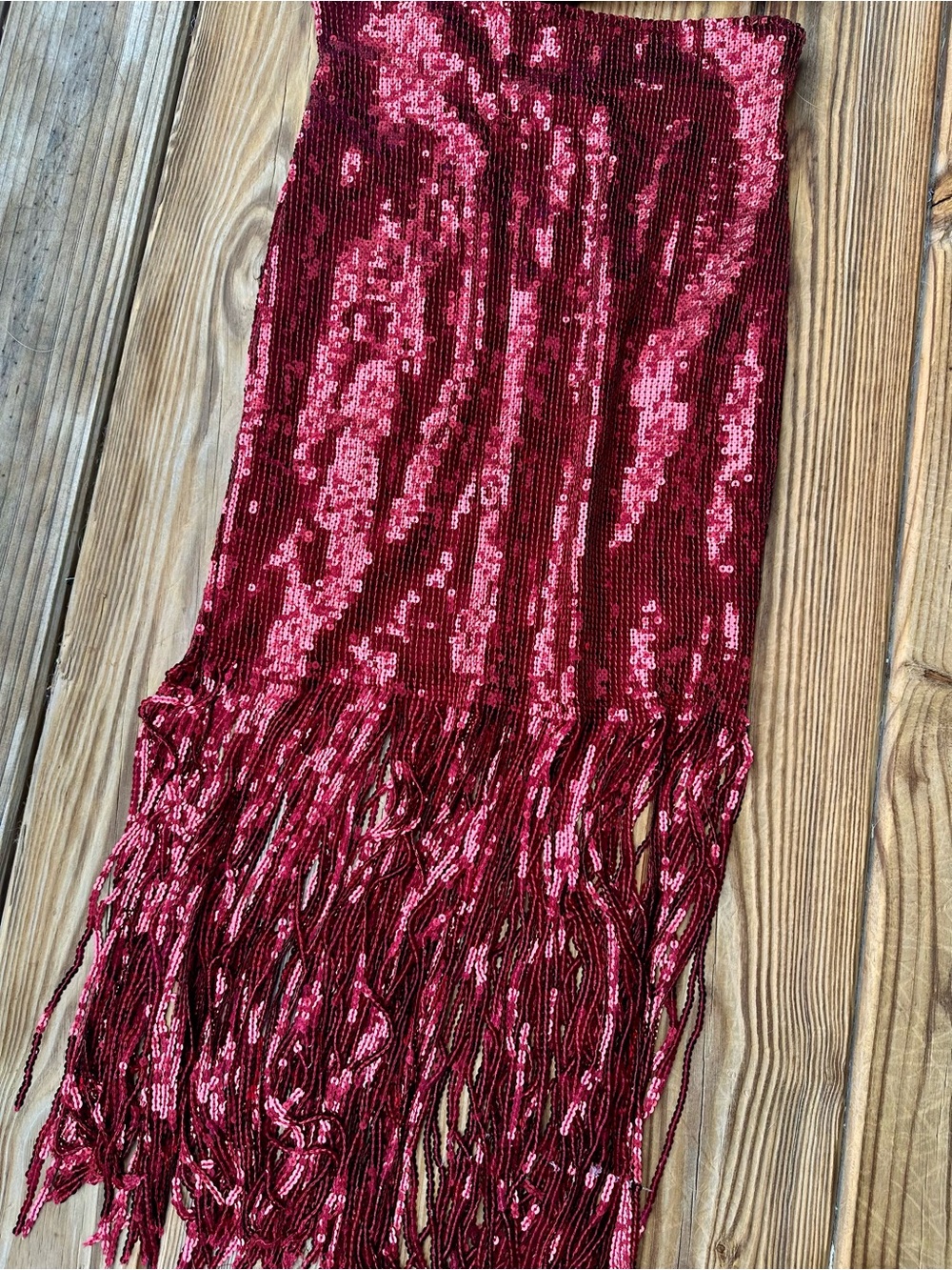 Lulu's Burgundy Sequin Halter Crop Top & Fringe Maxi Skirt Set - Picture 2 of 10